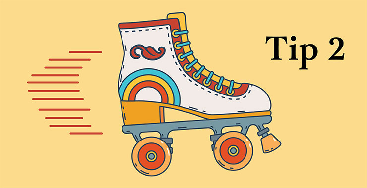 Colorful roller skate with the APA Style logo on a yellow background with the text Tip 2