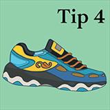Green background with text Tip 4 and multicolored tennis shoe with APA Style logo