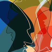 abstract drawing of colorful silhouettes of heads