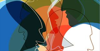 abstract drawing of colorful silhouettes of heads