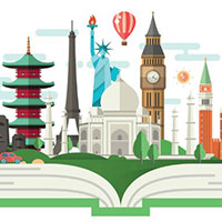 illustration of famous landmarks in world capital cities