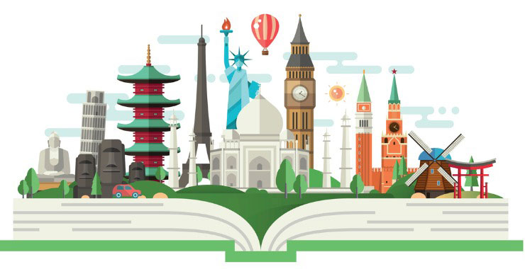 illustration of famous landmarks in world capital cities