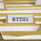 Myths word on card index paper stock photo