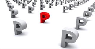 3D illustration of the letter P Standing out from the crowd