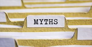 Myths word on card index paper stock photo